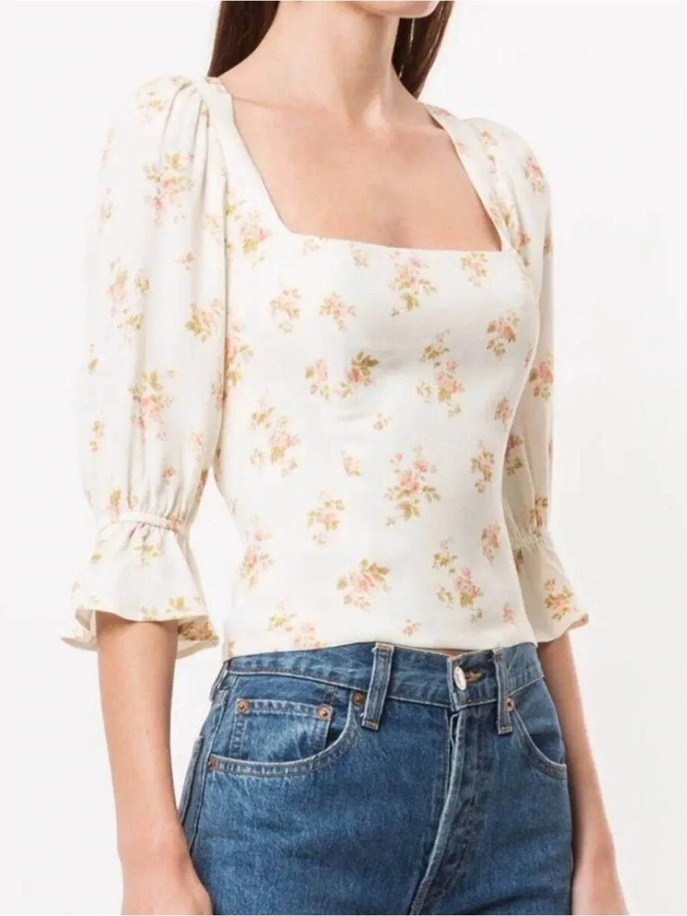 Reformation Ana Ruffled Floral Blouse in Mildred size 6 $148